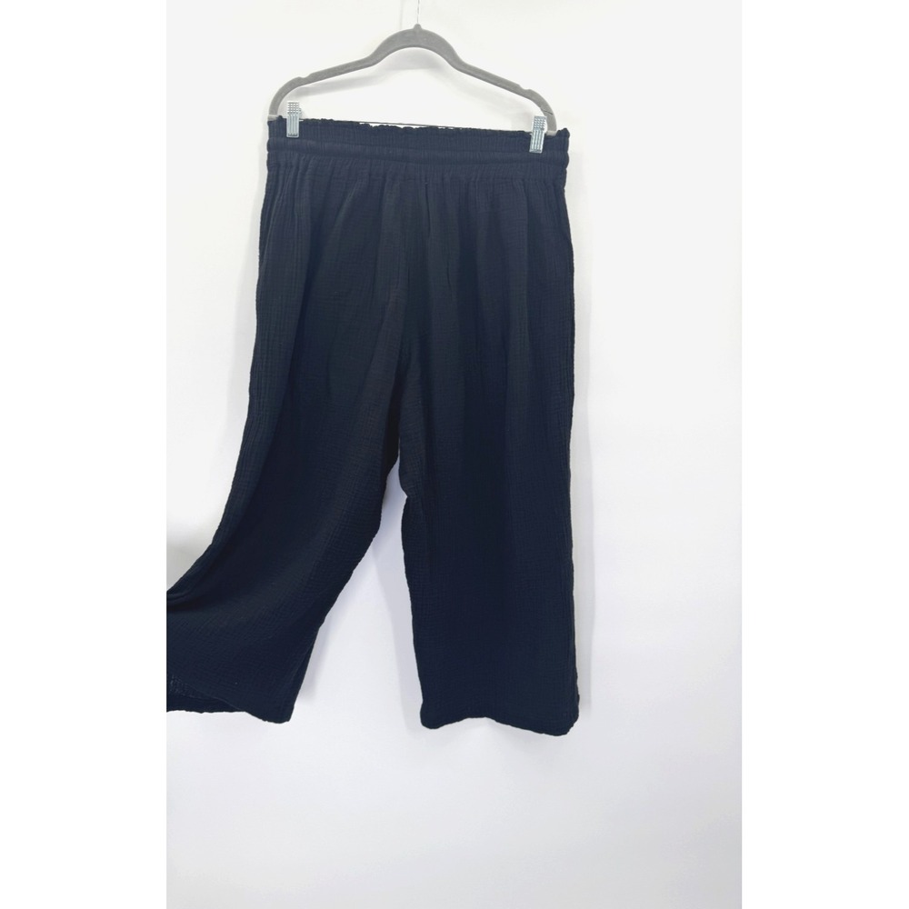 Cynthia Rowley Black Cotton Gauze Beach Pant 1X Pockets Elastic Waist Breathable - Picture 3 of 14